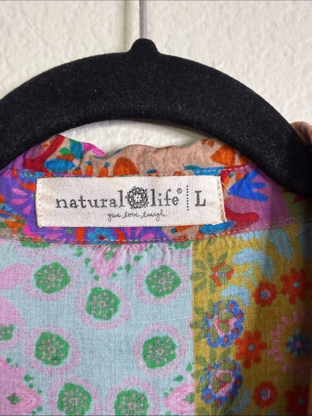 NATURAL LIFE Boho Patchwork buttondown midi dress in Pink, Green & Blue - Picture 2 of 5